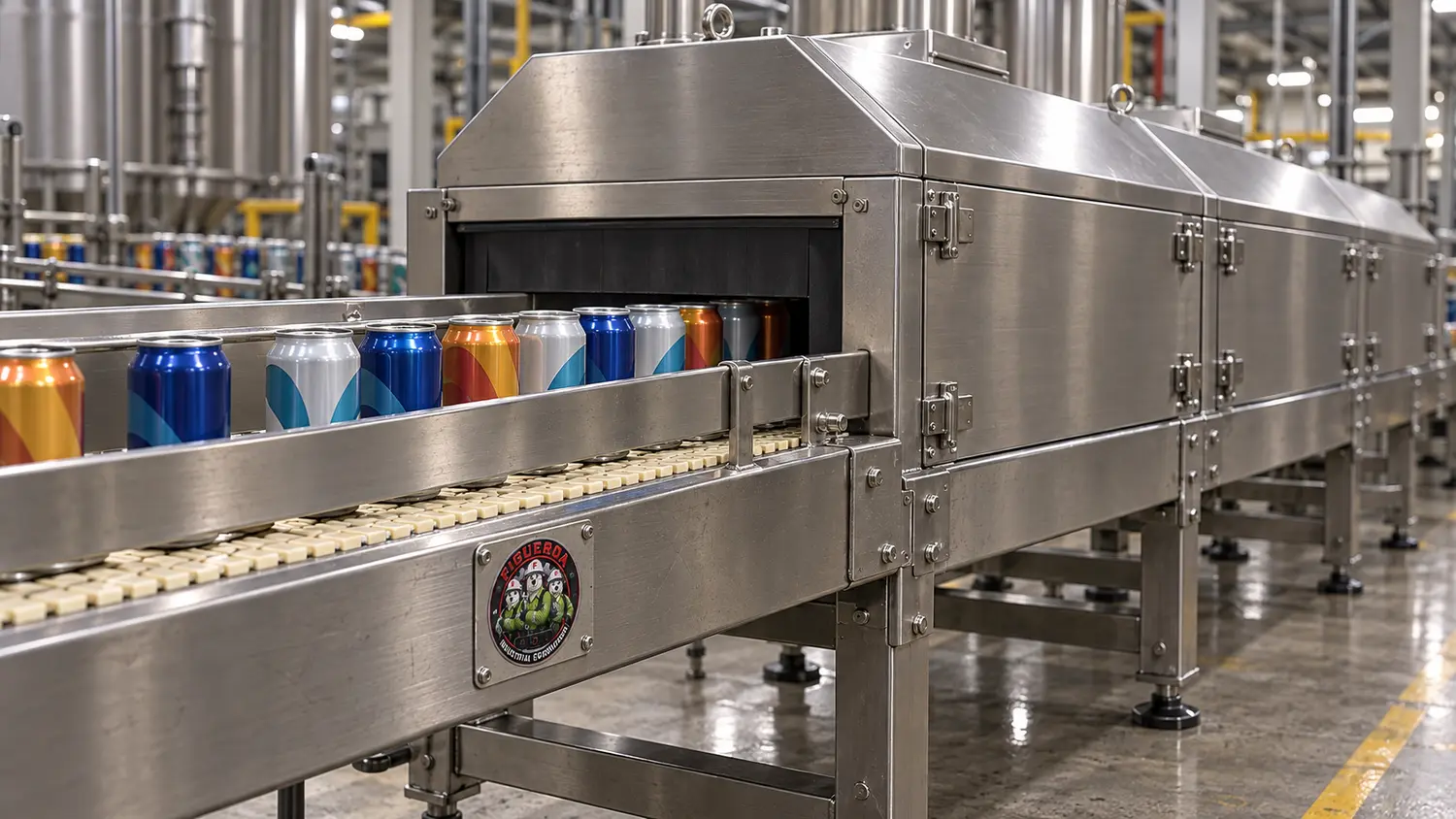 FIC-branded enclosed conveyor supporting an ultraviolet curing process