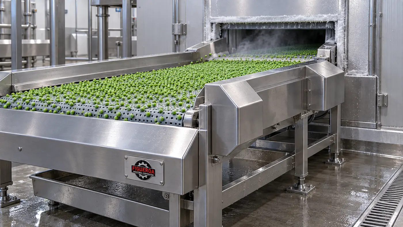 FIC-branded conveyor carrying green vegetables