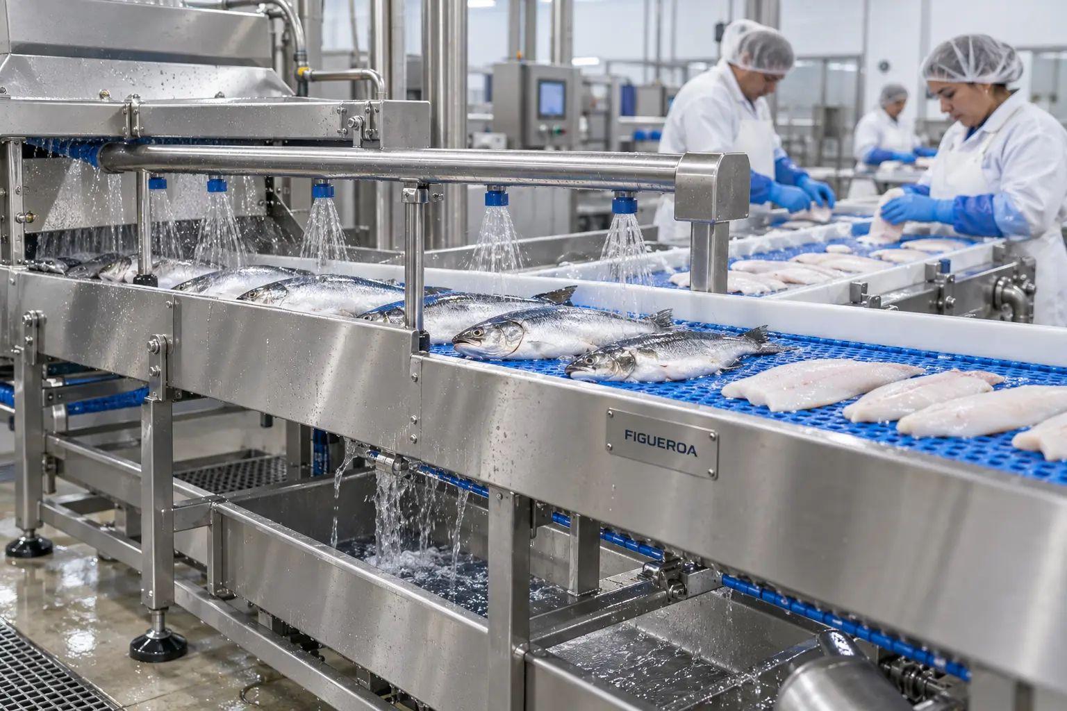 FIC-branded fish washing and inspection conveyor