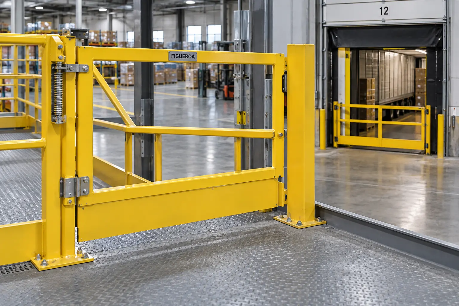FIC fabricated yellow swing safety gate and loading dock gate
